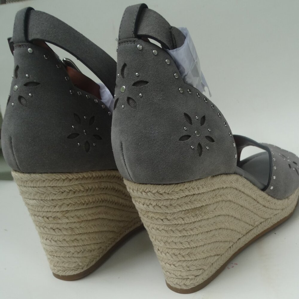 NEW COACH Size 10 Kelsi Wedge Espadrille Sandals Heathered Gray Suede Studded - Picture 5 of 7
